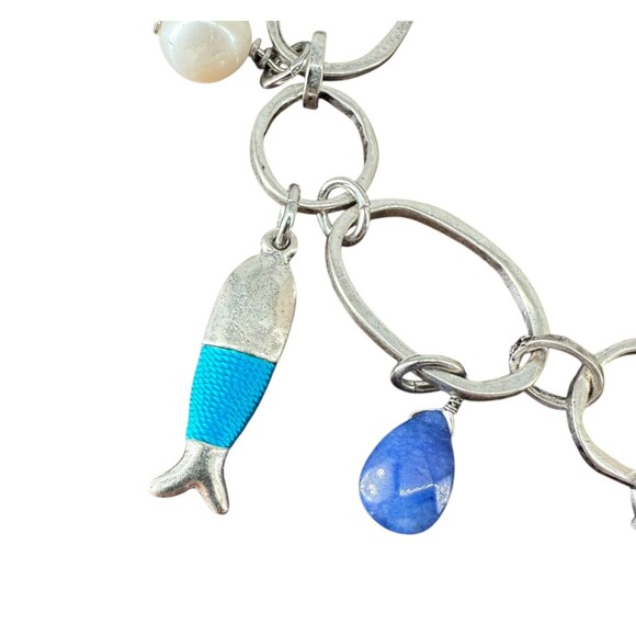 J. Jill Multi-Charm Bracelet Metal Blue Rising Tides Shell Fish Turtle Sea Life - Picture 5 of 14